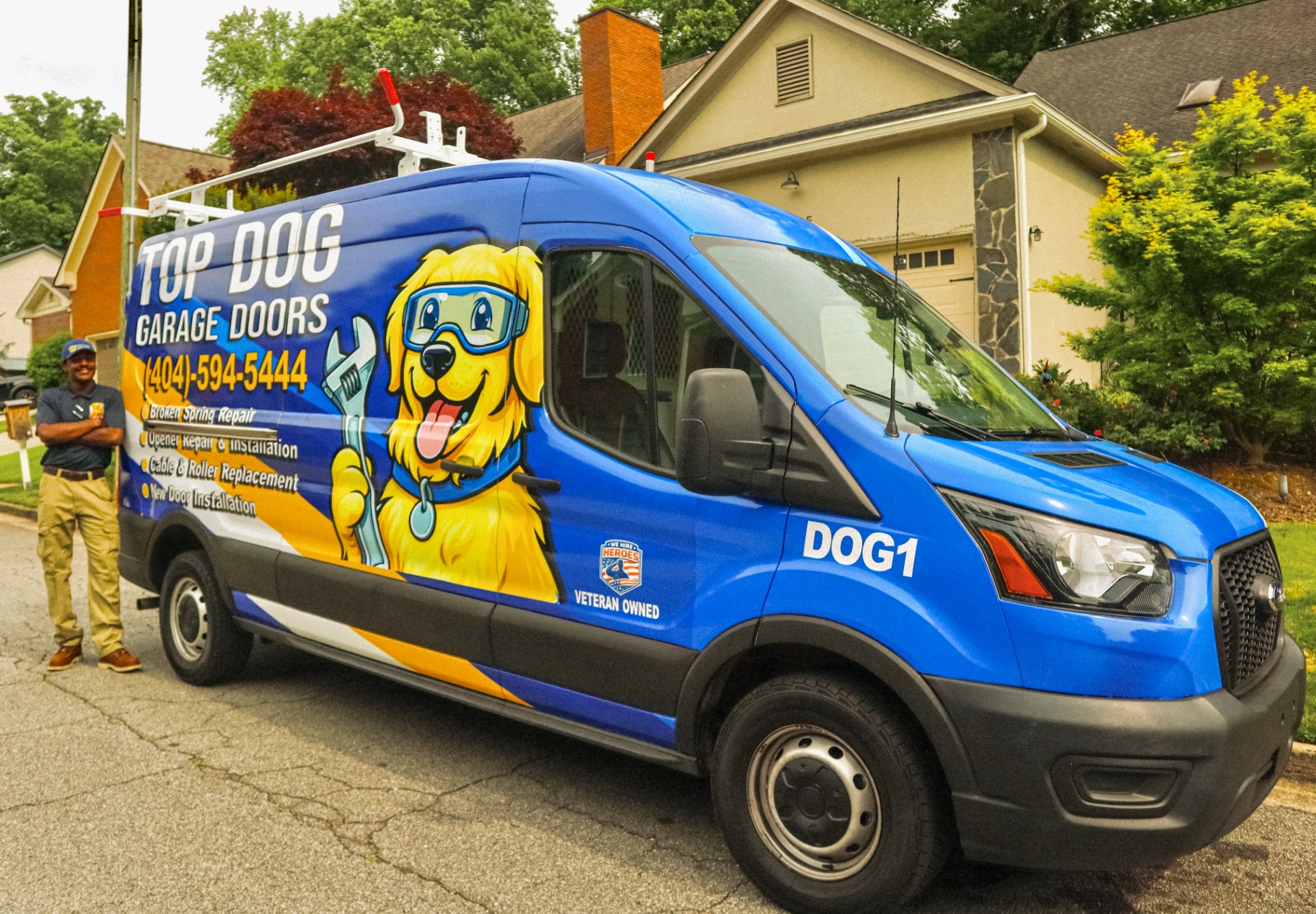 Top Dog Garage Doors DOG1 van on a service call in Decatur, GA