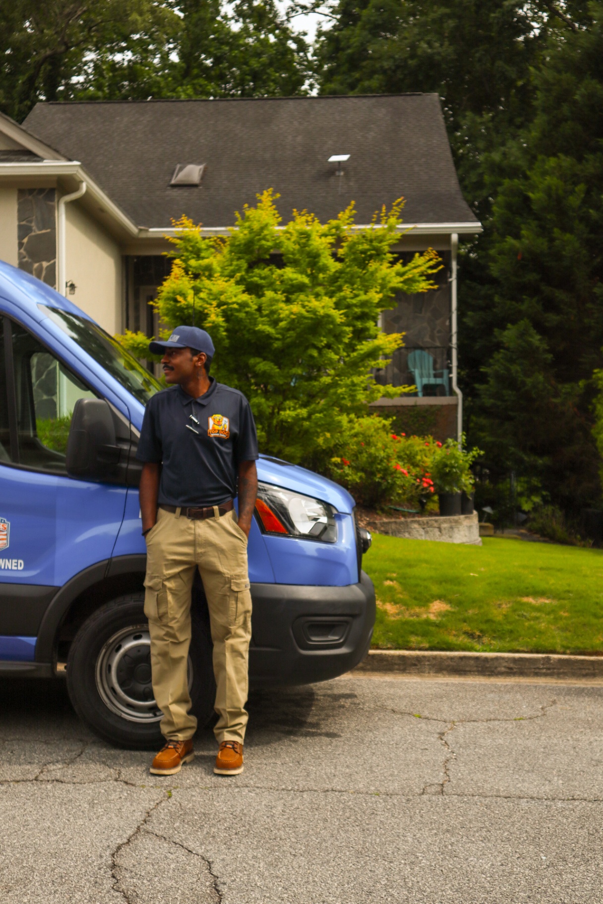 Top Dog Garage Doors technician arriving for a garage door service call in Decatur, GA