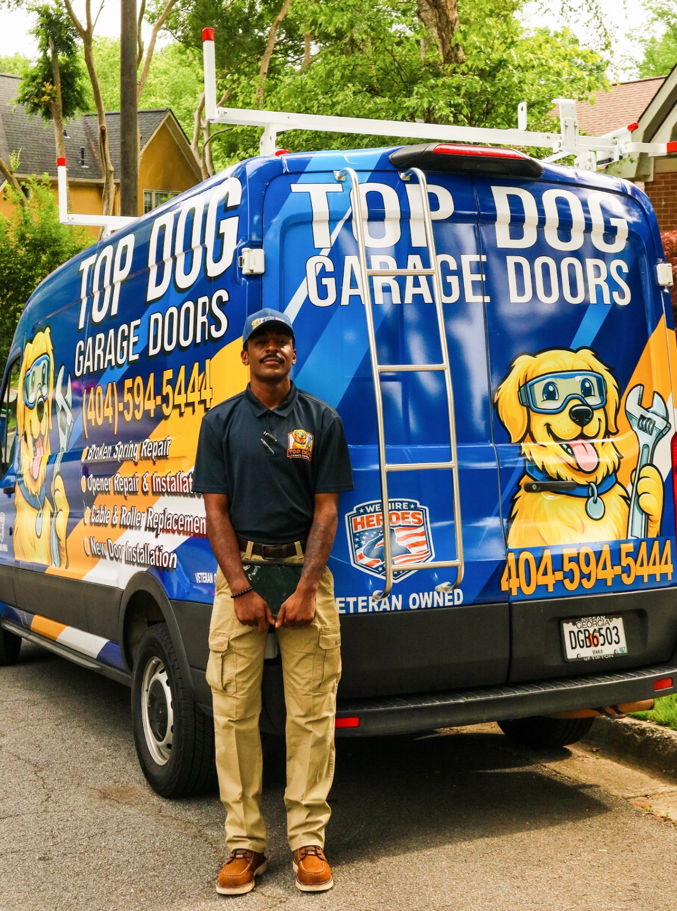 Top Dog Garage Doors service van and technician ready for a call in Decatur, GA